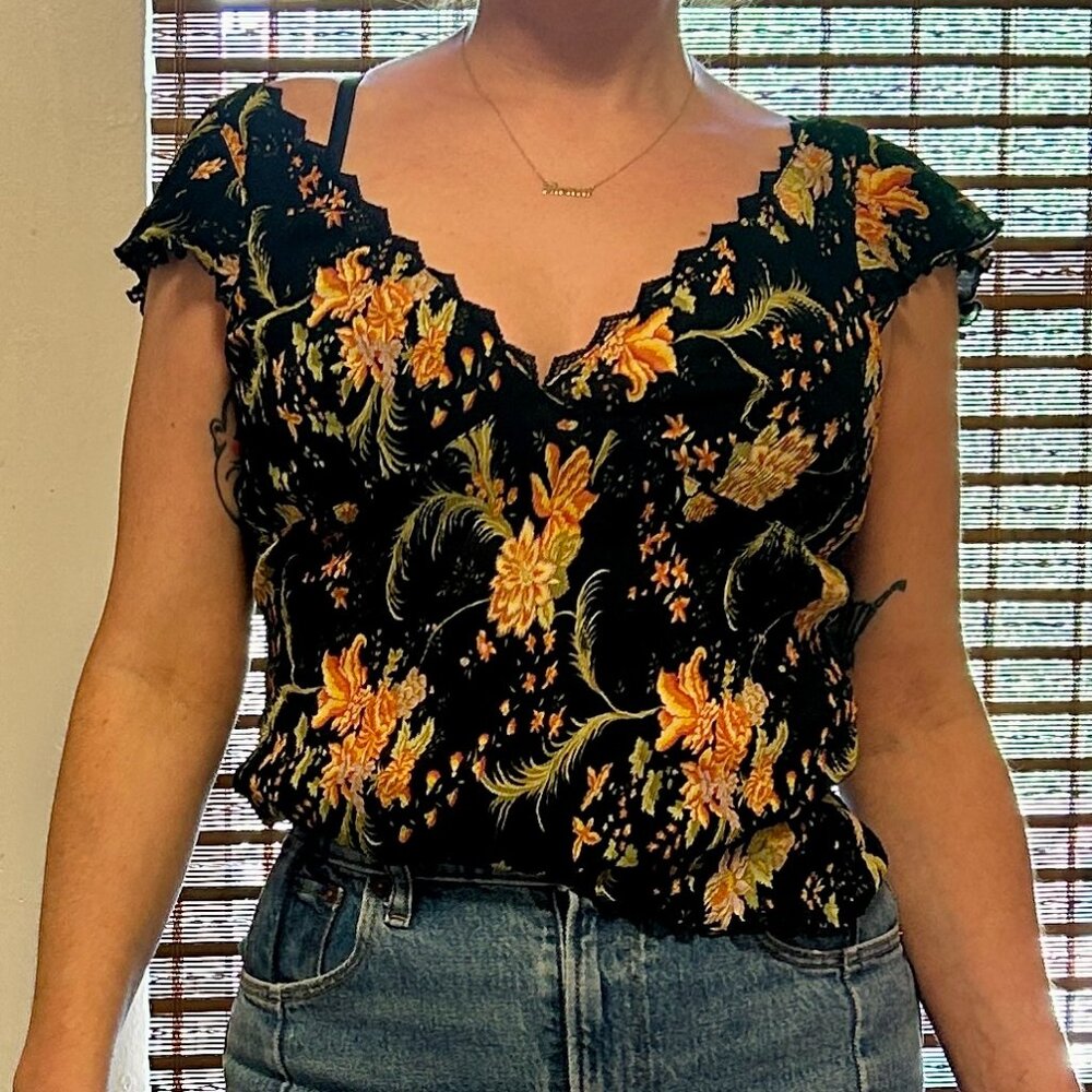 Vintage Ravage Paris Floral Lingerie Top 🌸 | Black Sheer Mesh | Y2K French